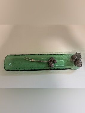 Vintage Olive Serving Dish With Fork Set